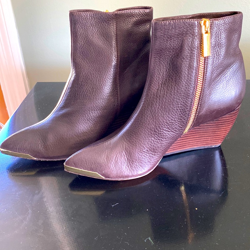 Rachel Zoe Nadia Brown Leather Point Toe Boots
